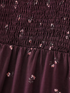 Micro Floral Shirred Bodice Midi Dress