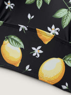 Lemon Print Scoop Neck Bikini Top