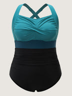 Contrast Twist Front Tummy-Control One Piece Swimsuit
