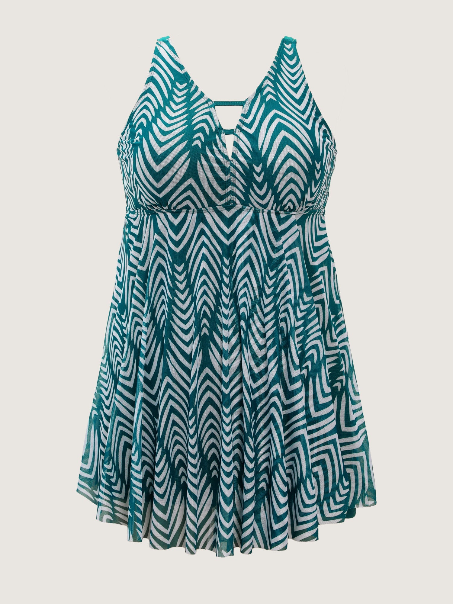 Chevron Print Flowy V-Neck Pocket Swim Dress