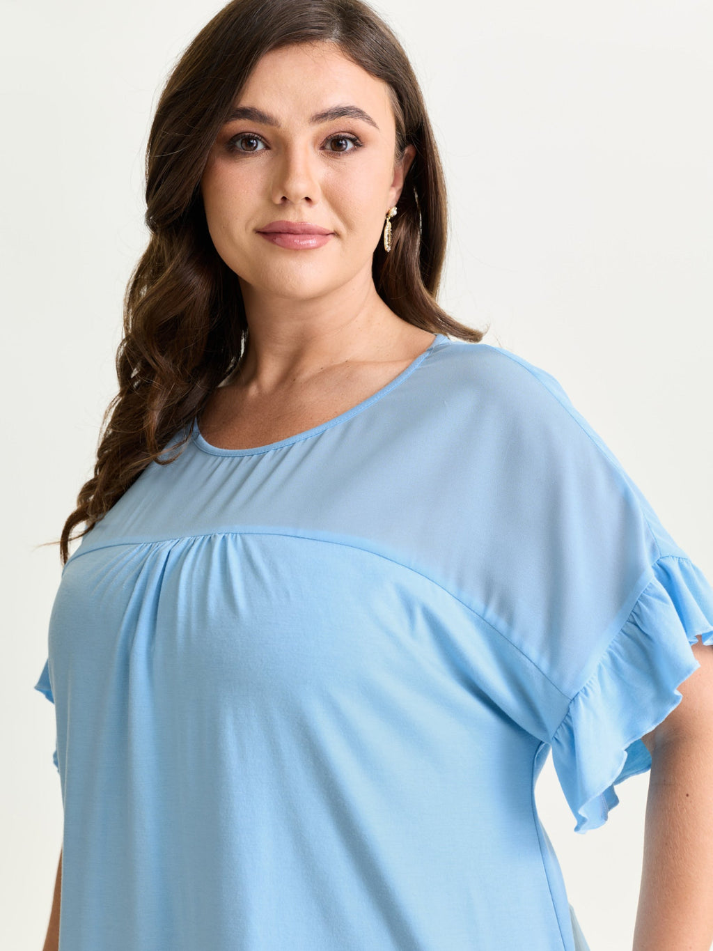 Sheer Floral Print Contrast Knit Top