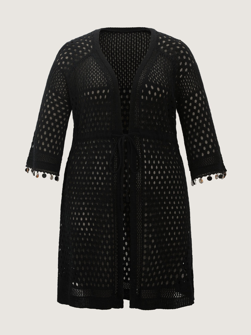 Cut-Out Textured Drawstring Straps Swim Cover-Up