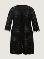 Cut-Out Textured Drawstring Straps Swim Cover-Up