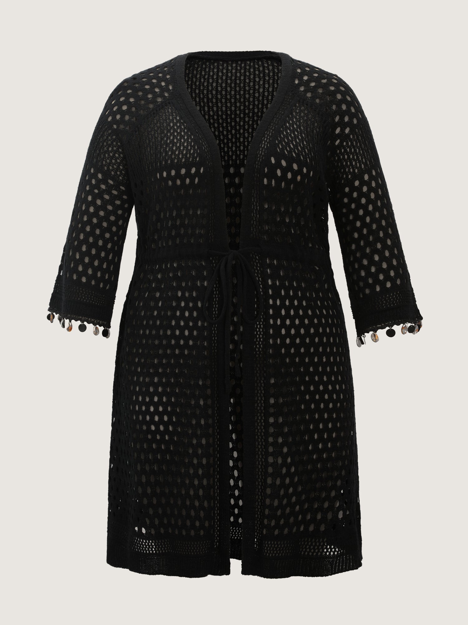 Cut-Out Textured Drawstring Straps Swim Cover-Up