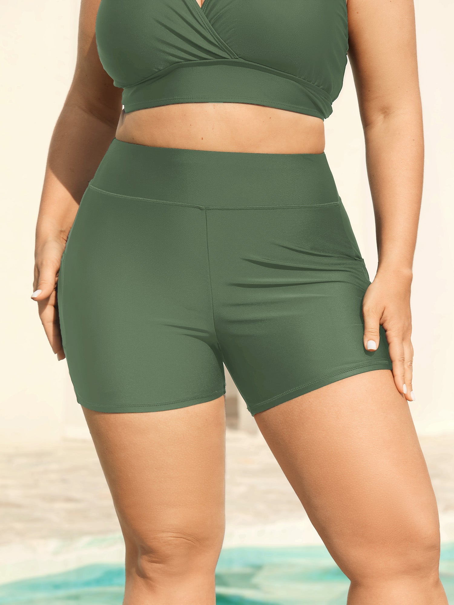 Sculpting Pockets Solid Swim Shorts