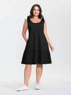 Ruffle Hem Tie Shoulder Pockets Sleeveless Dress