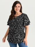 Floral Print Layered Ruffled Sleeve Blouse