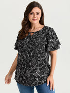 Floral Print Layered Ruffled Sleeve Blouse