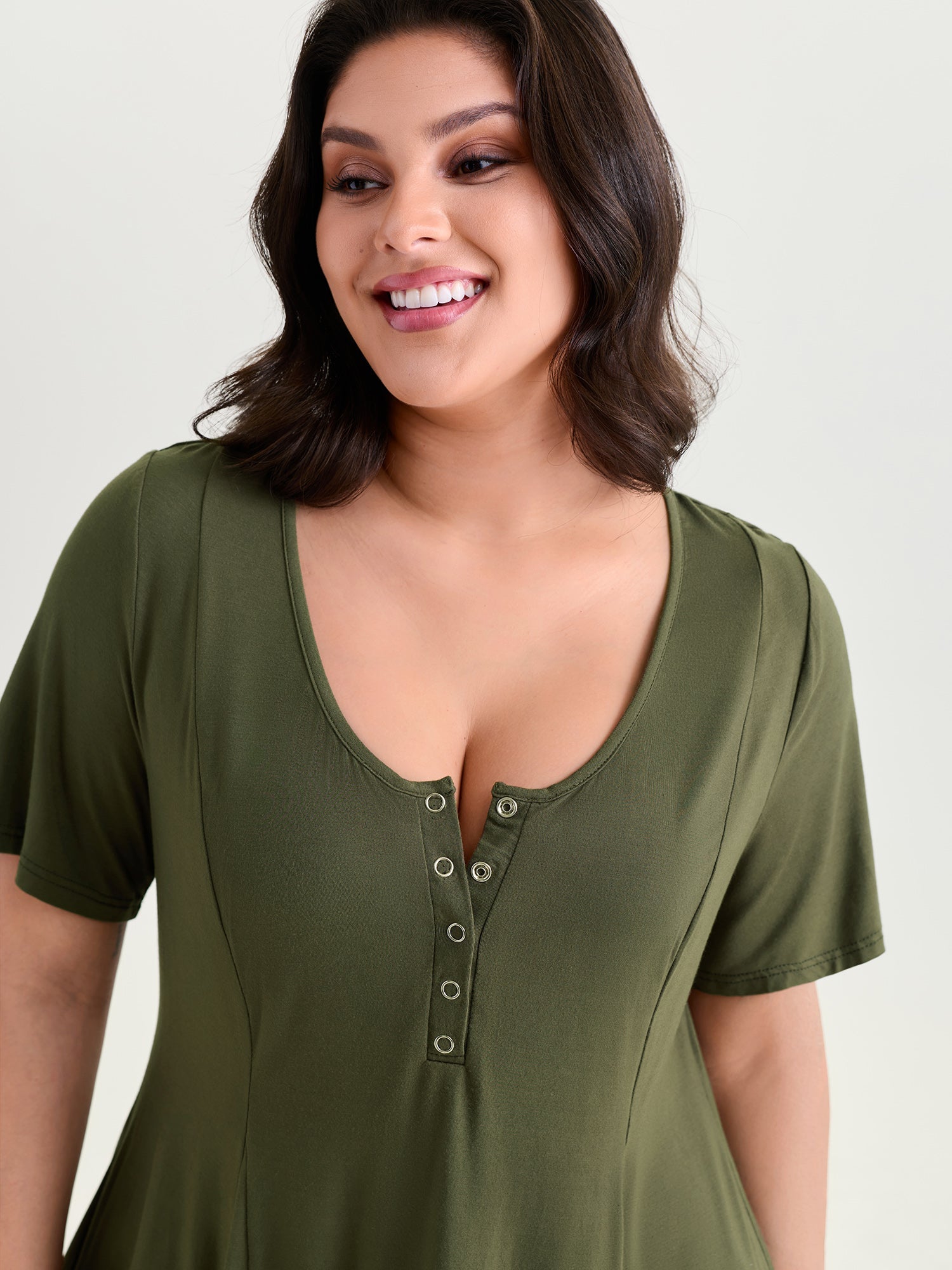 Supersoft Button Detail Fit And Flare T-Shirt