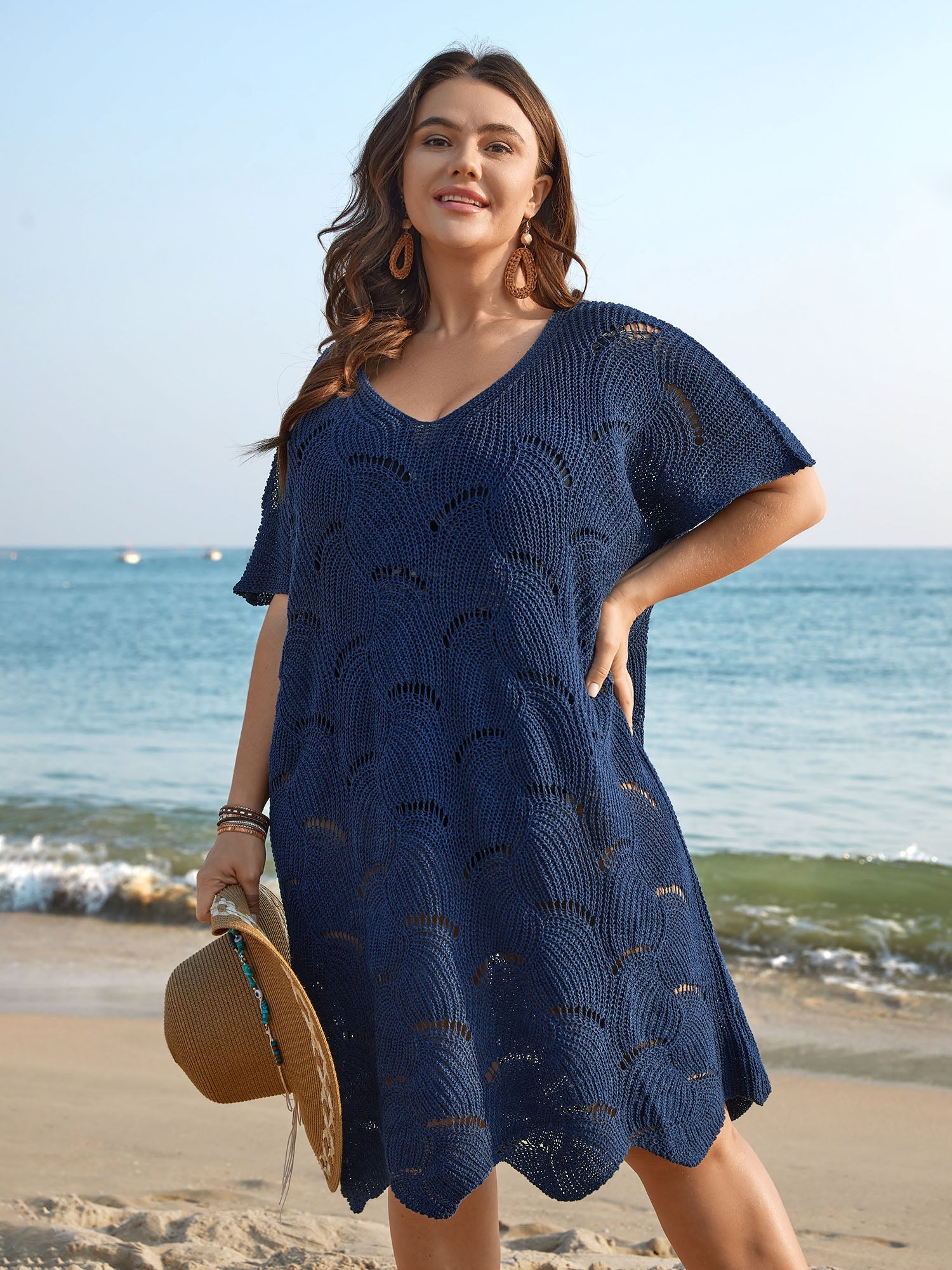Cut-Out Solid V-Neck Swim Cover Up