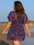Colorful Sheer Floral Print Swim Dress