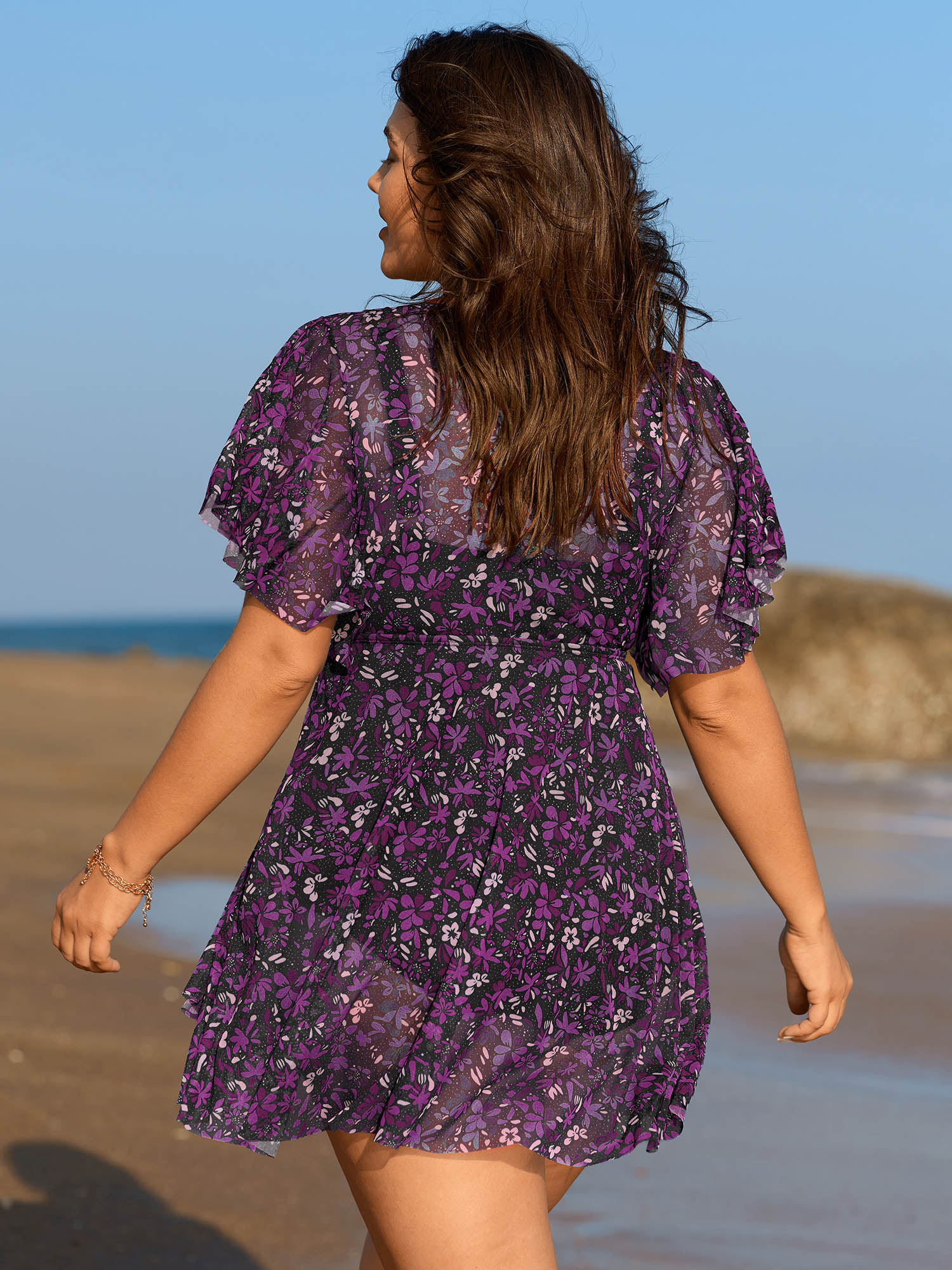 Colorful Sheer Floral Print Swim Dress