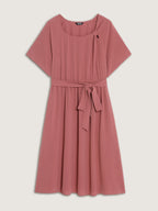 Knotted Shoulder Detail Waist-Tie Midi Dress
