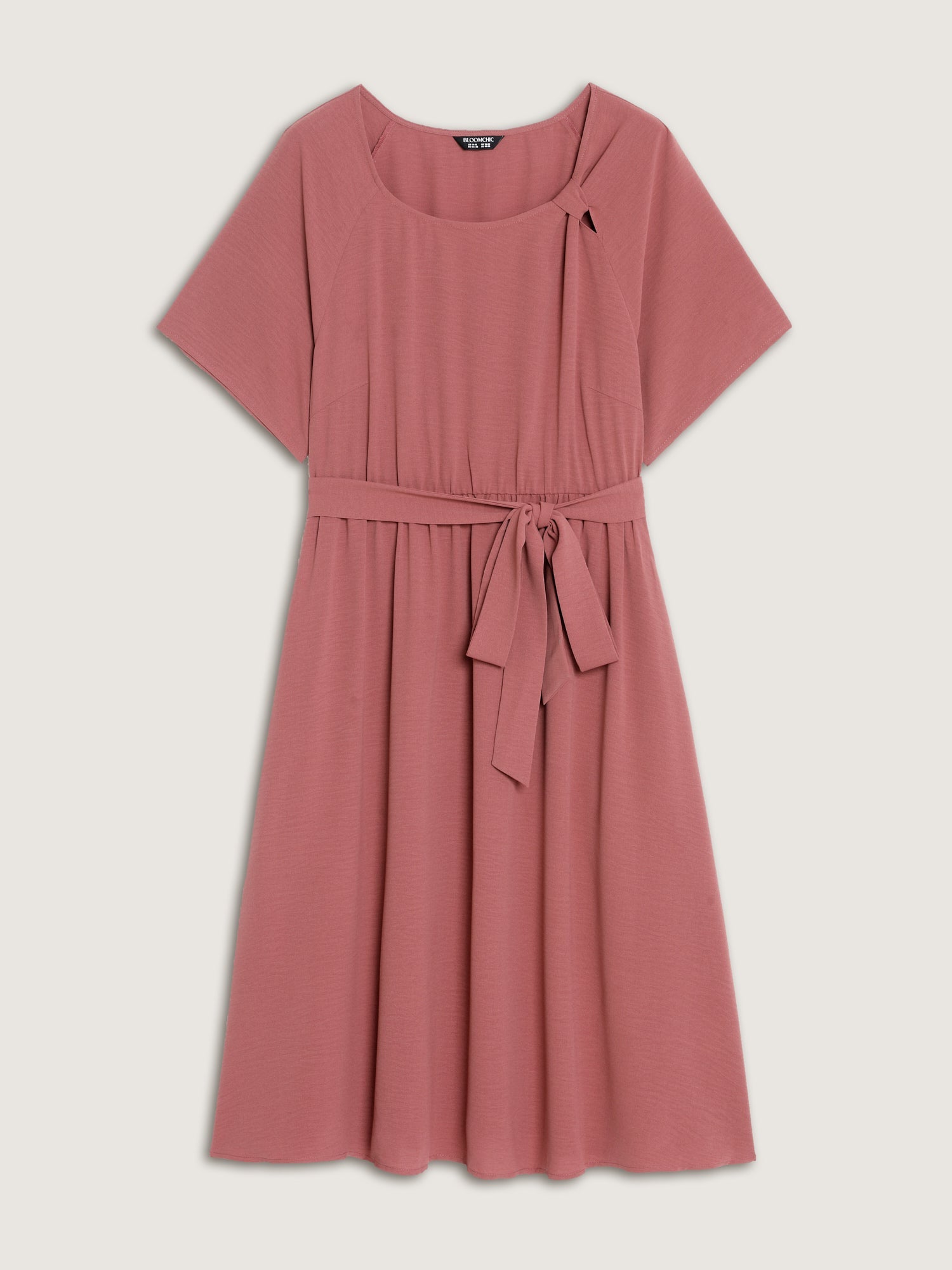 Knotted Shoulder Detail Waist-Tie Midi Dress