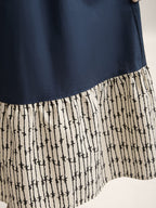 Cotton Color Block Cinched-Waist Spliced Midi Dress