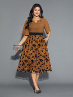 Floral Embroidered Mesh keyhole Dress
