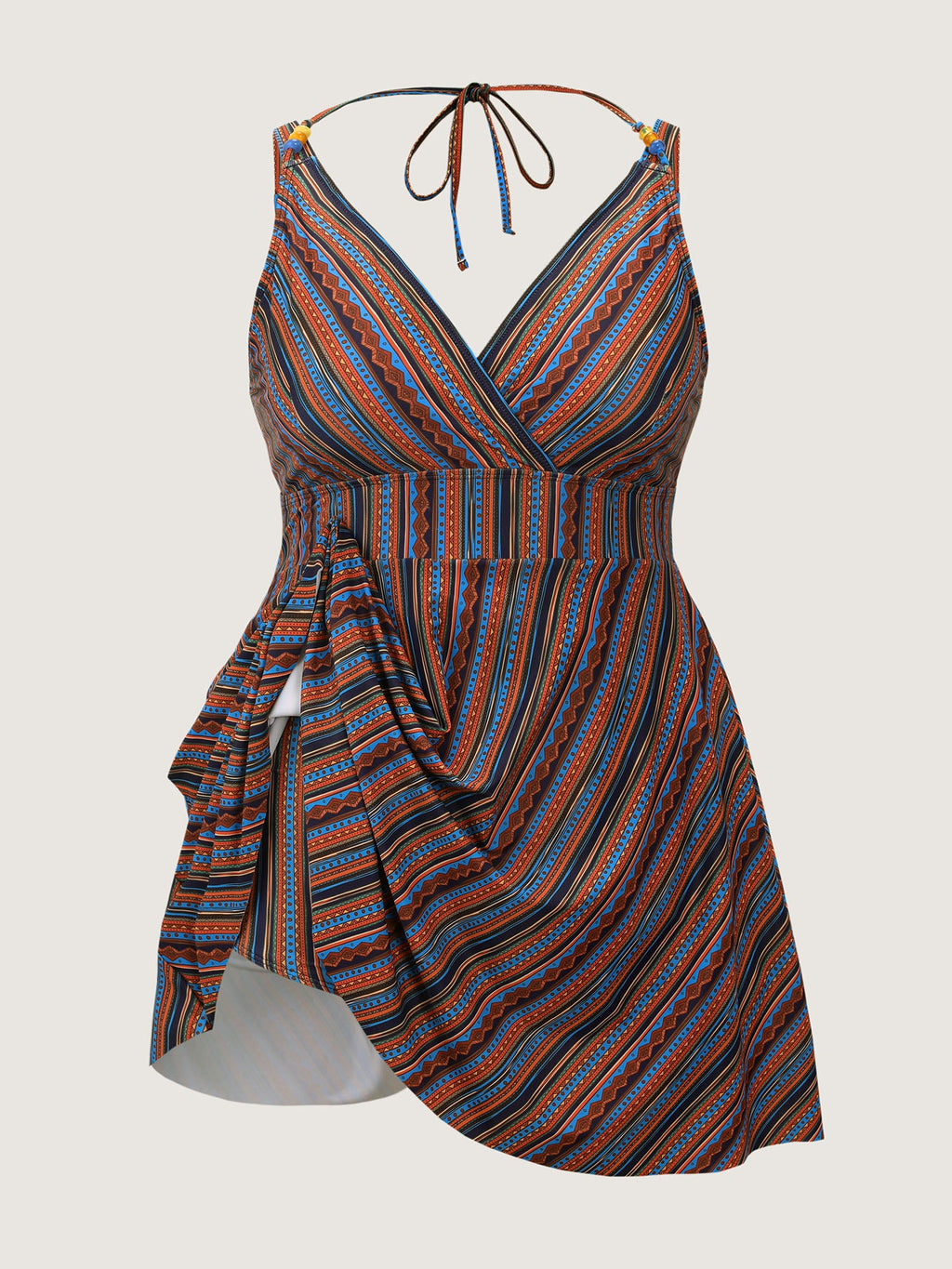 Anti-Float Ties Stripe Print Swim Dress