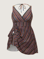 Anti-Float Ties Stripe Print Swim Dress