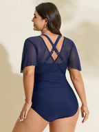 Sheer Sleeve Layered One-Piece Swimsuit