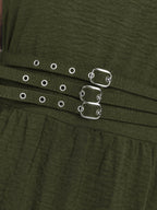 Wide Straps Belted Buckle Detail Midi Dress
