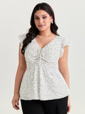 Polka Dots Shirred Ruffled Sleeve Blouse