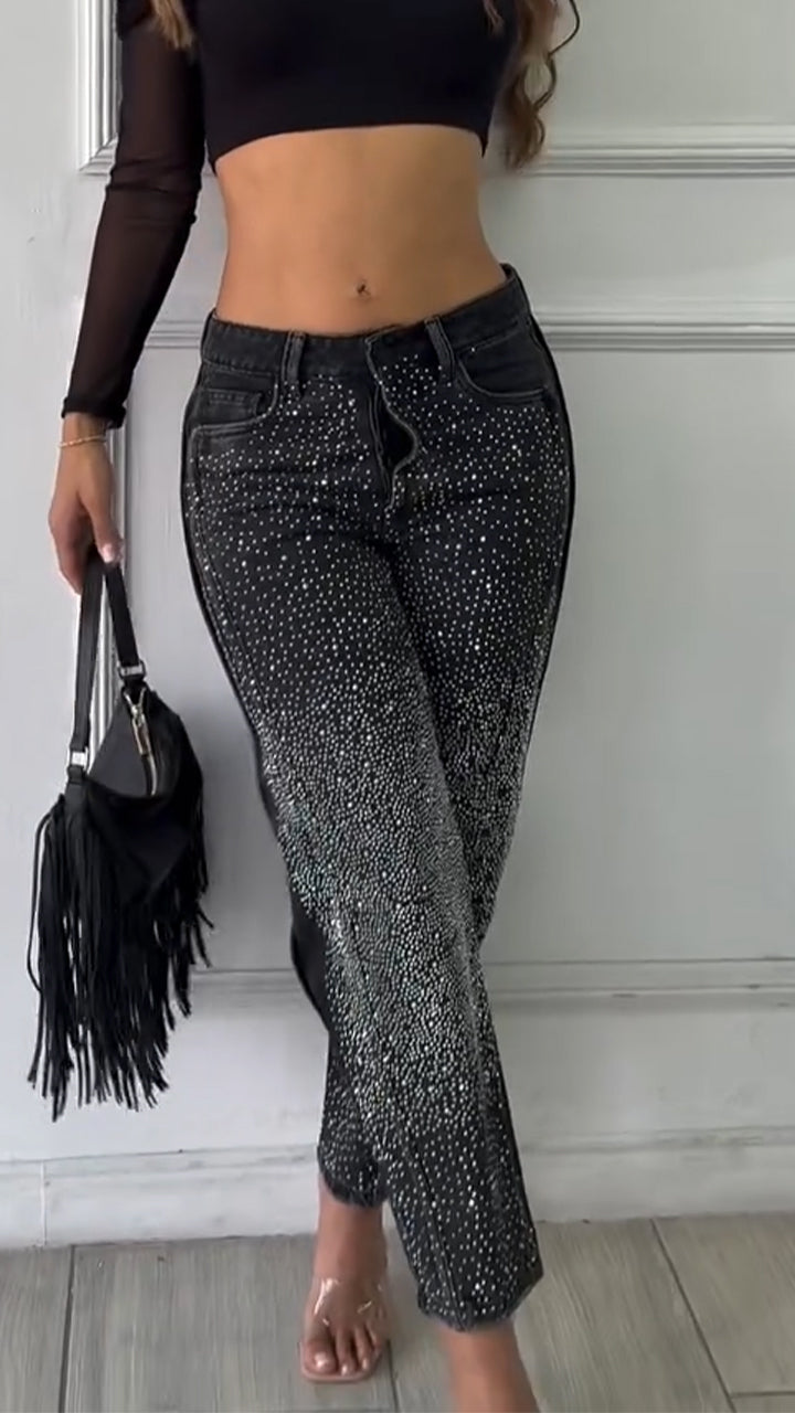 Womens Spliced and Hot Diamond Casual Jeans