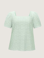 Textured Button Detail Square Neckline Knit Top