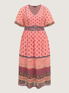 Colorful Floral Paisley Print V-Neck Maxi Dress