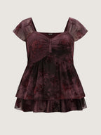 Floral Mesh Layered Fit And Flare Knit Top
