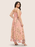 U Neck Floral Embroidered Mesh Cami Dress