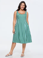 Supersoft Striped Print Scoop Neckline Midi Dress