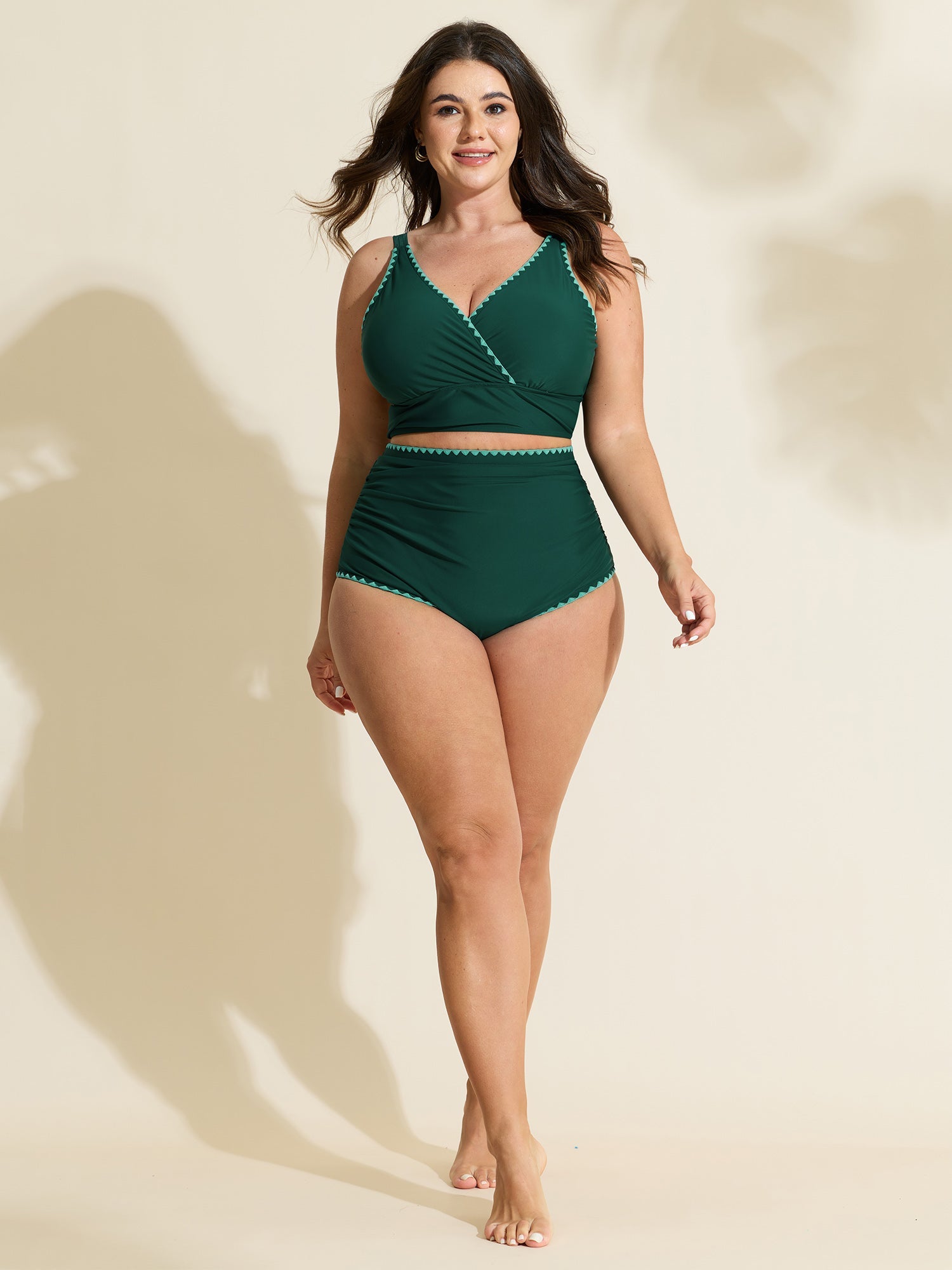 Color Contrast Embroidered Edge Bikini Top