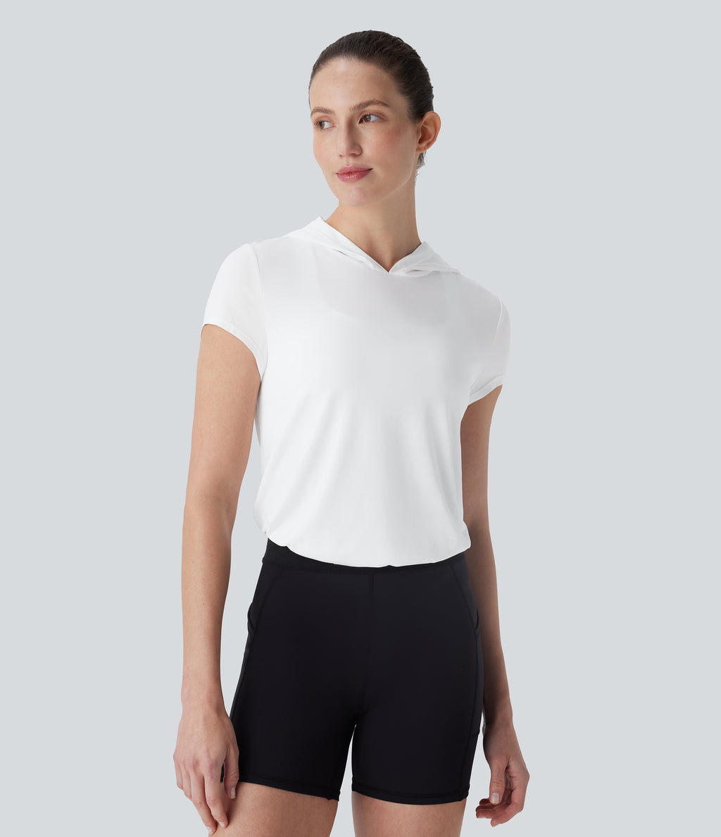 Hooded Short Sleeve Cut Out Yoga Sports Top