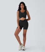 UltraSculptTM High Waisted Drawstring Ruched Yoga Biker Shorts 5'' with Pocket