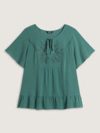 Floral Lace Trim Ruffled Hem Blouse