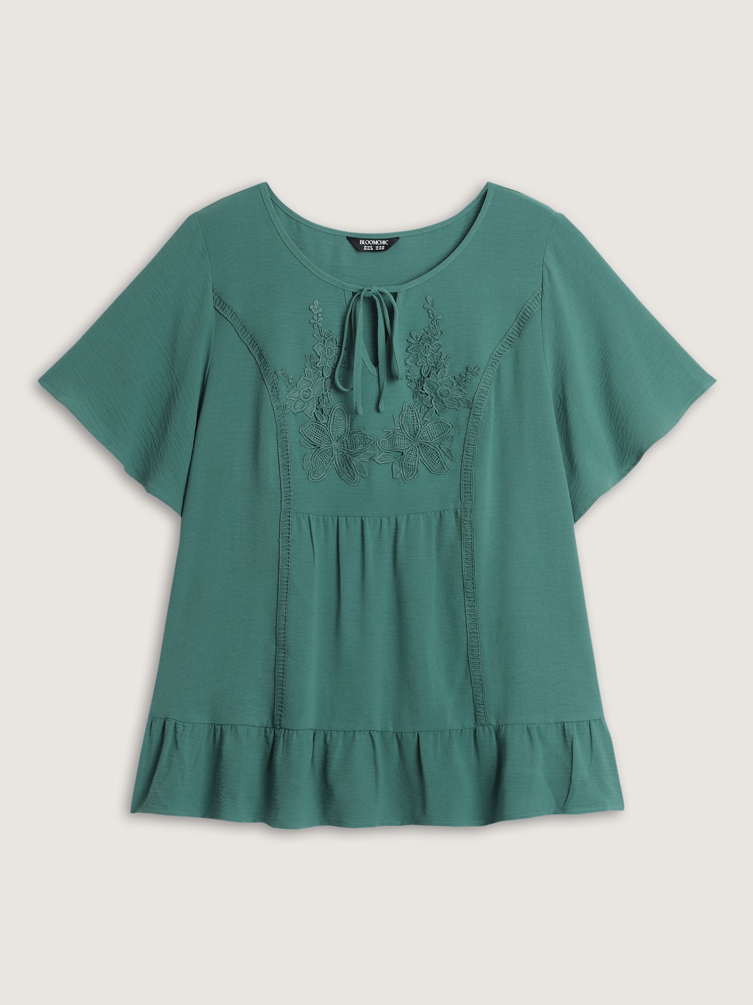 Floral Lace Trim Ruffled Hem Blouse