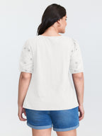 Cotton Slub Textured Embroidered Knit Top