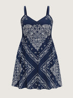Geometric Stripe Shirred Back Mini Dress