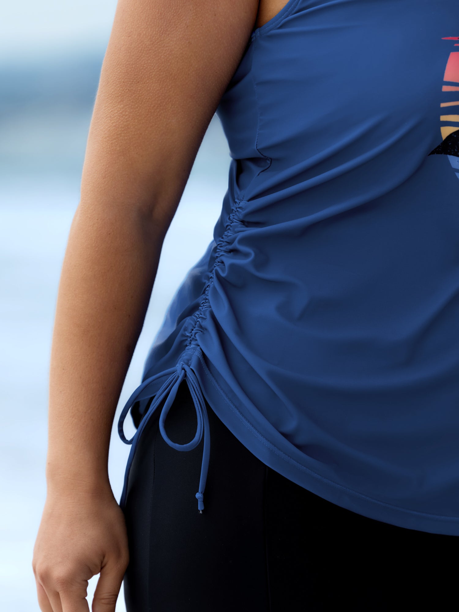 Island Print Drawstring Adjustable Swim Top