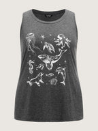 Supersoft Ocean Print Round Neck Tank Top