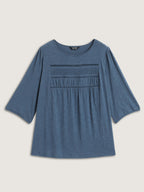 Cotton Lace Spliced Plain Knit Top