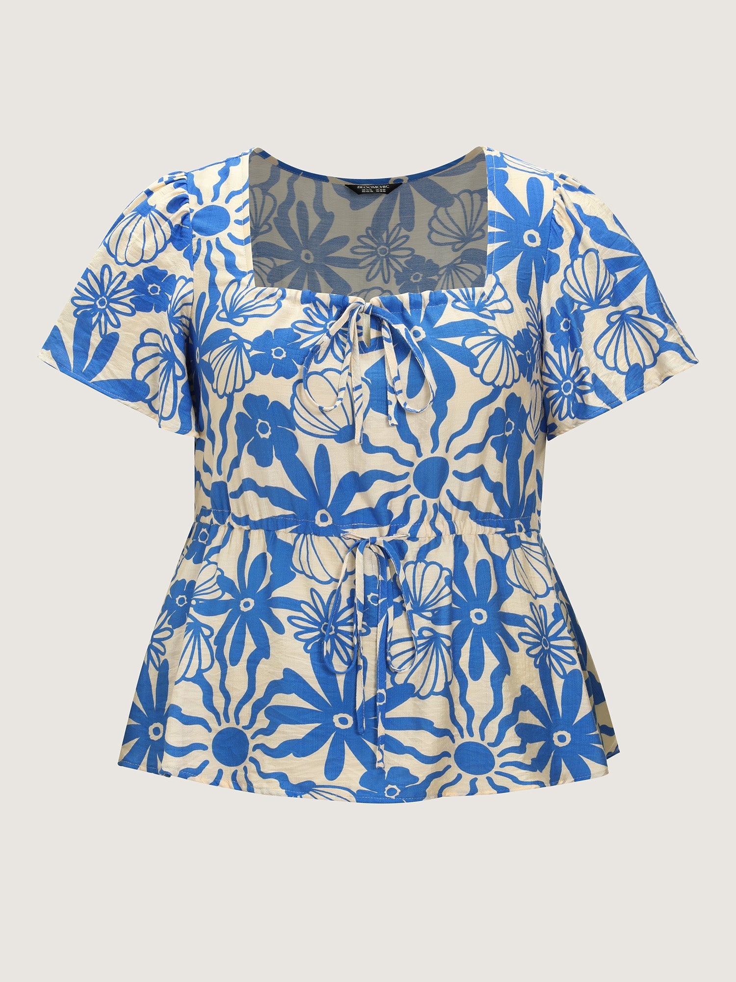 Floral Print Square Neckline Fitted Blouse