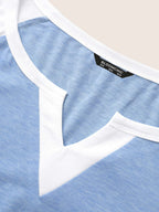 Colorblock Contrast Notched Raglan Sleeve T-shirt