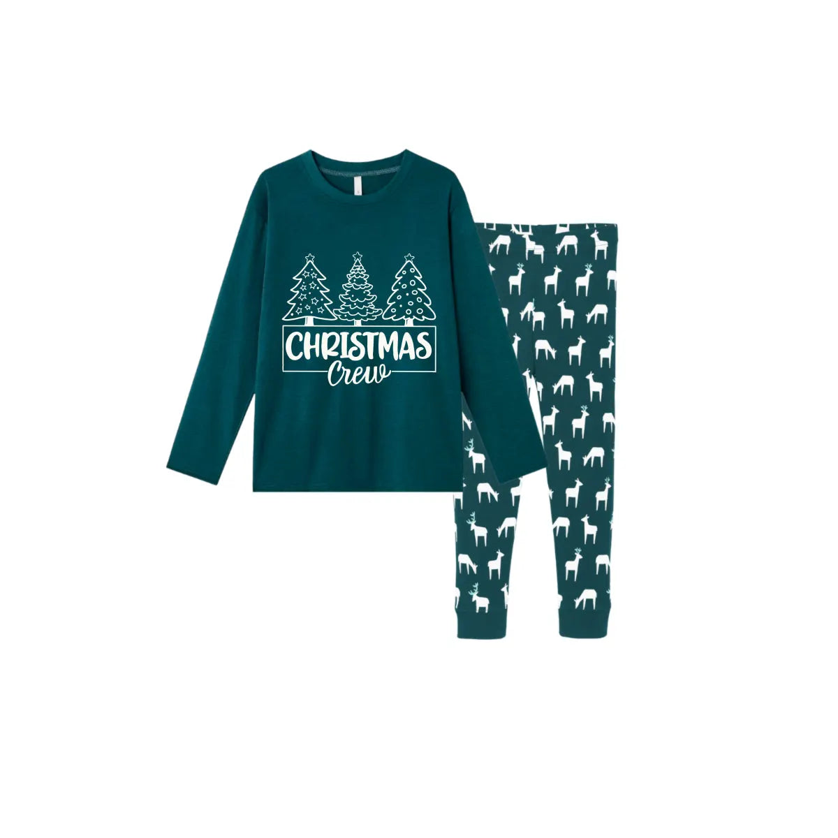 Christmas Family Matching Pajamas-Dark Green&Deer Patterned Pjs Set with “Christmas” Letter Print