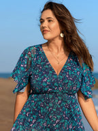 Colorful Sheer Floral Print Swim Dress
