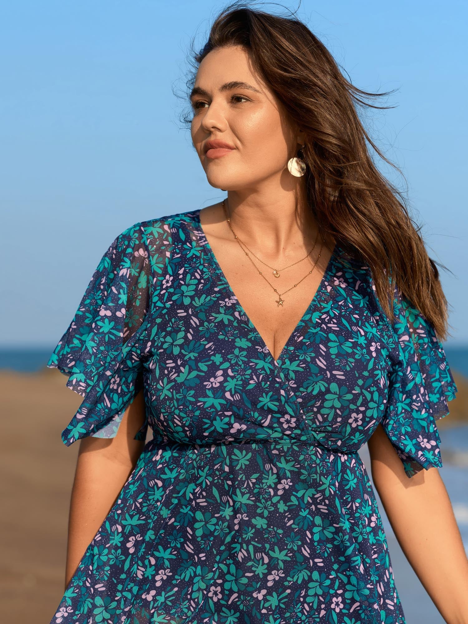 Colorful Sheer Floral Print Swim Dress