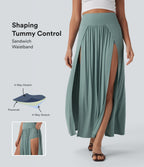 SoCinched Ribbed High Waisted Tummy Control Draped 2-in-1 Maxi Casual Skirt