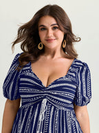 Monochrome Floral Stripe Babydoll Blouse