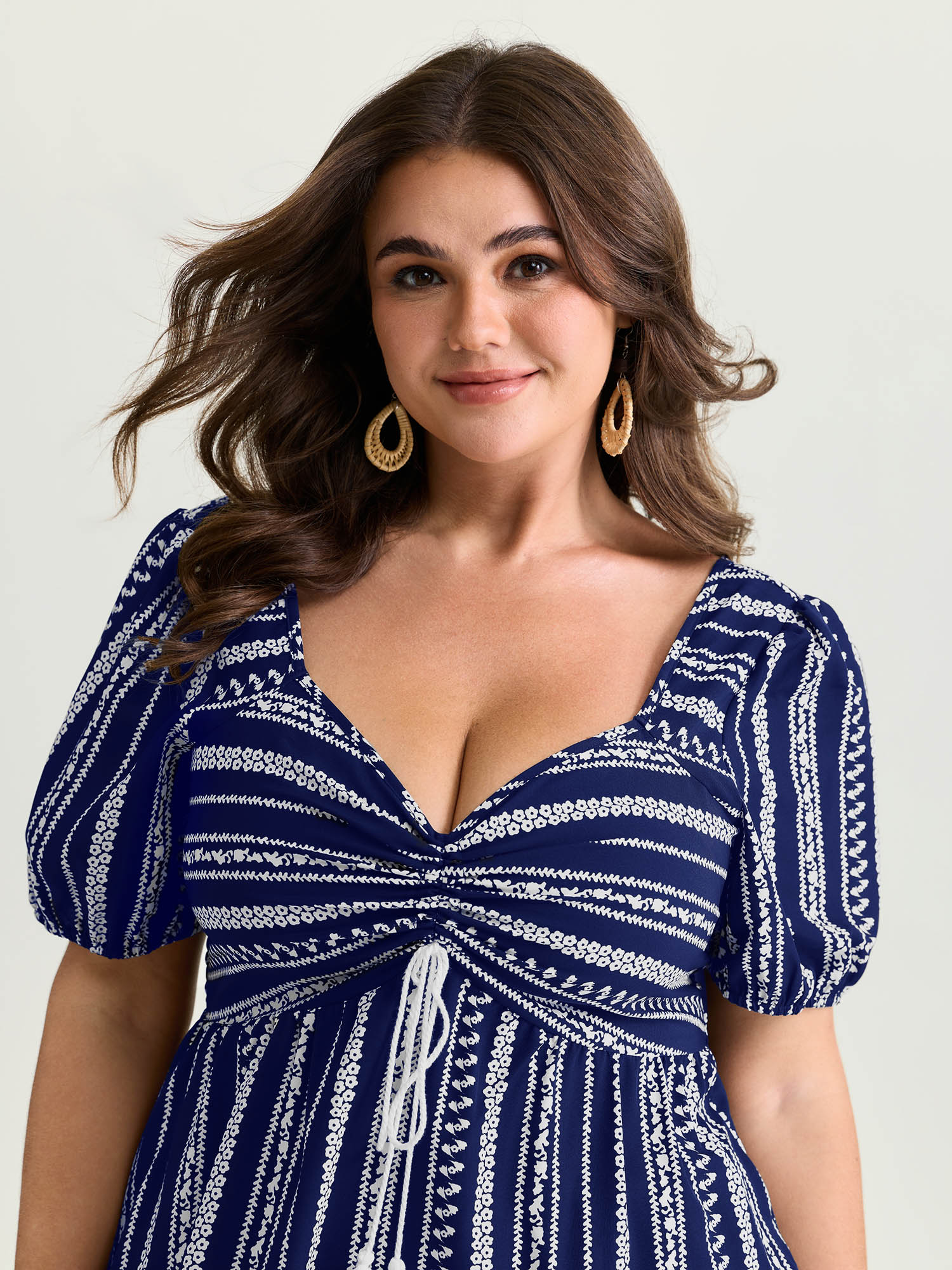 Monochrome Floral Stripe Babydoll Blouse