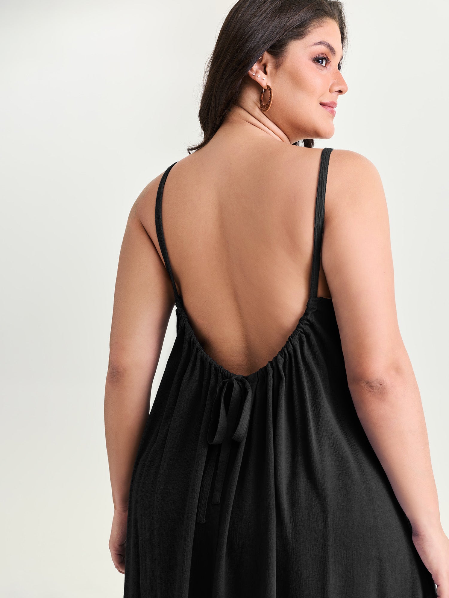 Backless Flowy Cami Plain Midi Dress